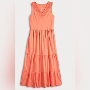Croft & Barrow plus size women’s Eyelet style v neck tiered Midi Dress 0X EUC